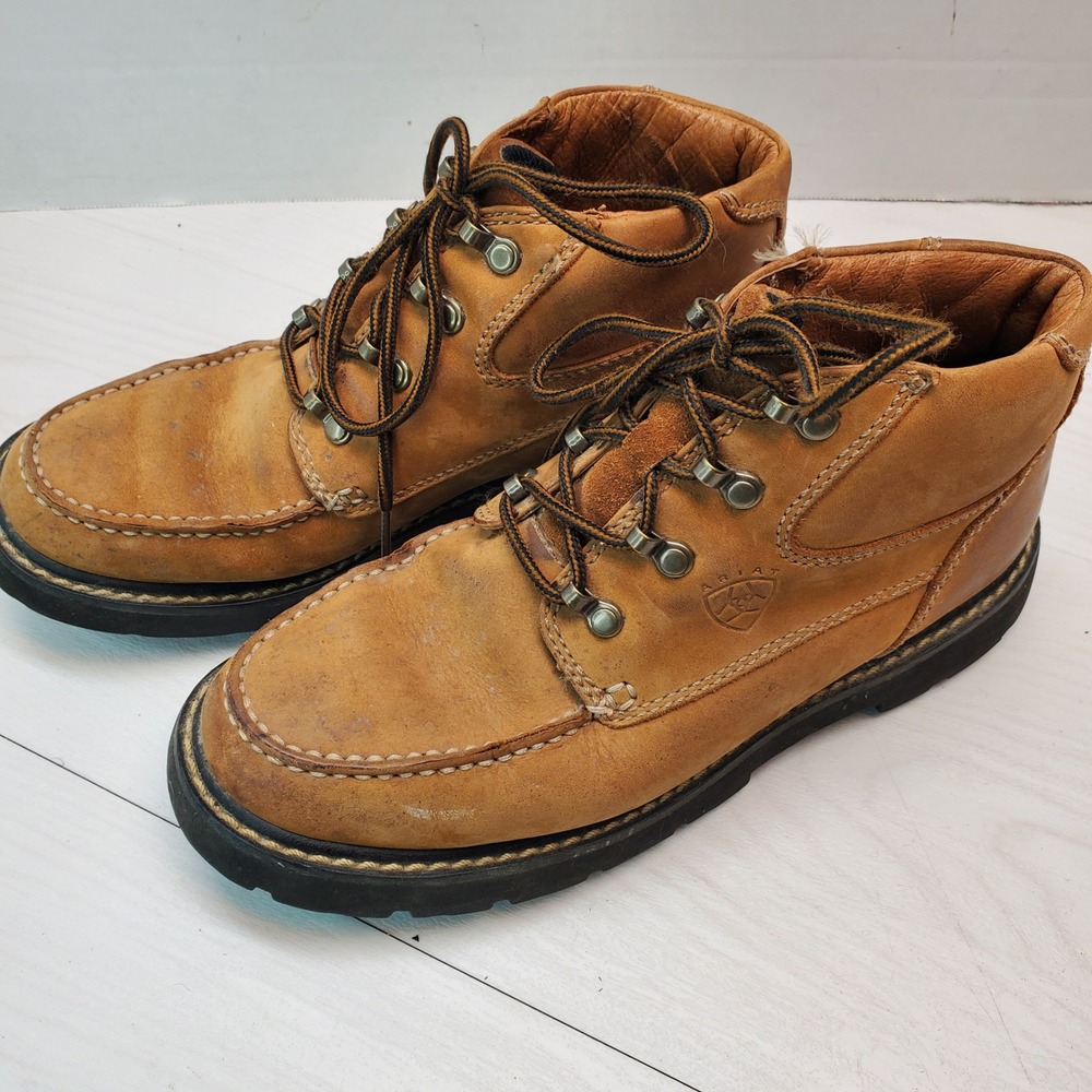Ariat Womens Tan Leather Moc Toe Hiking Ankle Boots Size 9 B Granola Gorpcore